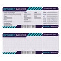 Airline or plane ticket. Boarding pass blank and airplane ticket template. Vector illustration Royalty Free Stock Photo